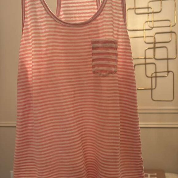 LOFT Pink White Stripe Racerback Pocket Tank Top Tee Size XS - Picture 3 of 6